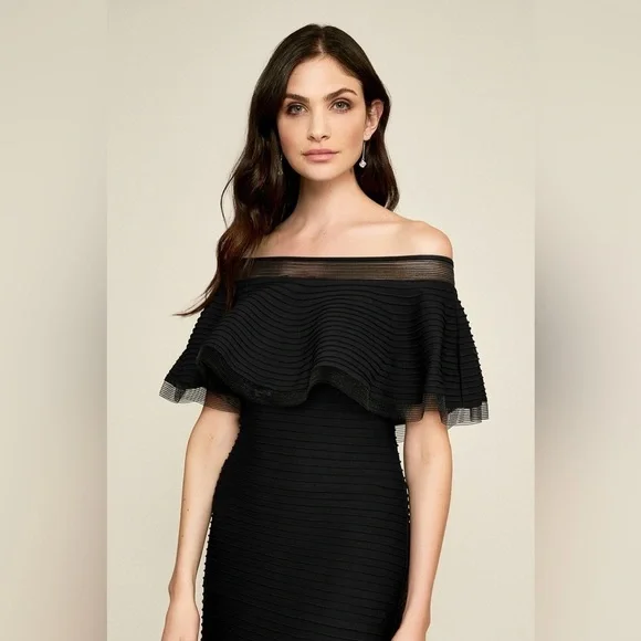 NWT $319 Tadashi Shoji Tabora Off The Shoulder Little Black Dress Size Medium - Picture 3 of 15